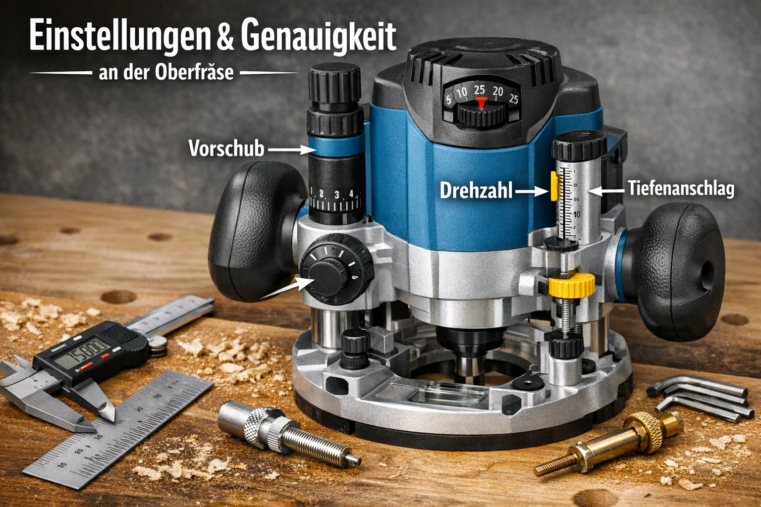 Einstellungen und Genauigkeit an der Oberfraese: Vorschub, Drehzahl, Tiefenanschlag